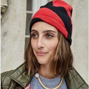 Clare V Red and Black Knit Beanie